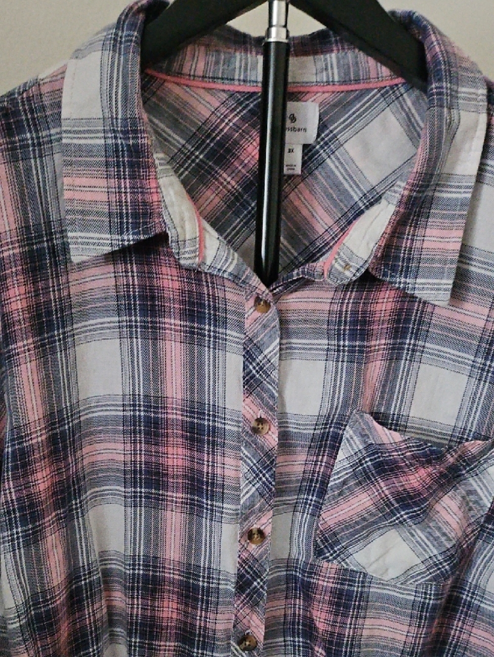 dressbarn Pink and Navy Plaid Button-Up Shirt - Picture 4 of 4